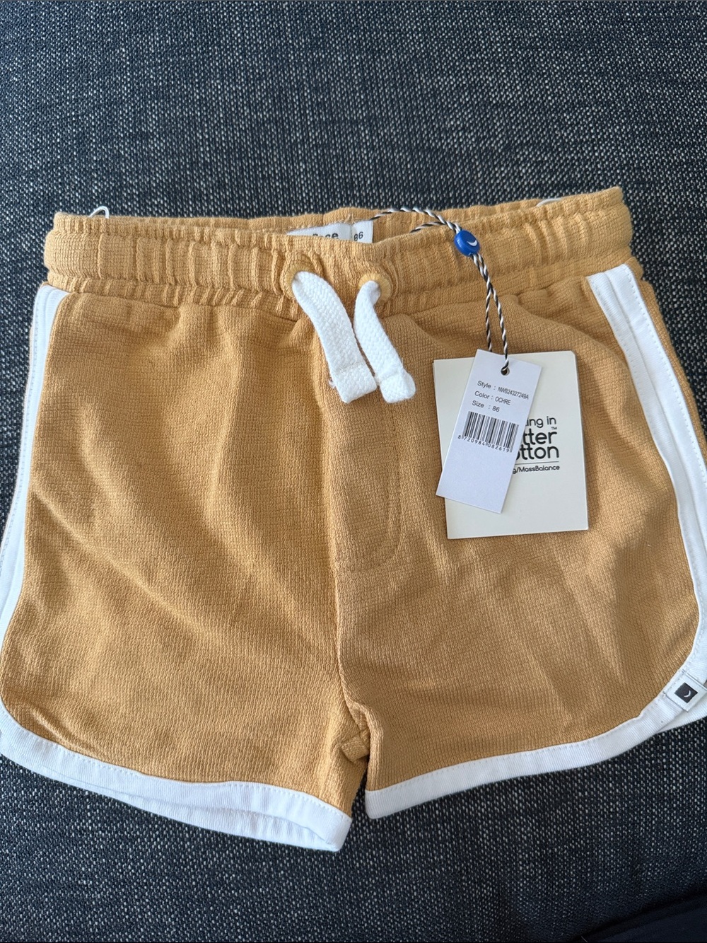 Kids' Mustard Yellow Cotton Drawstring Shorts with White Trim